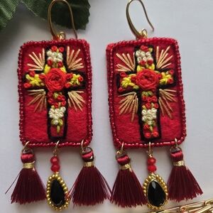 Handembroidered Cross Earrings
